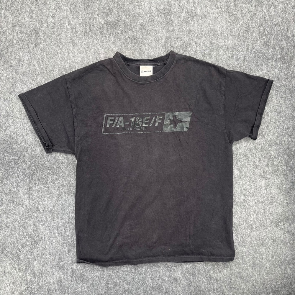 Vintage Boeing F/A-18E/F Shirt Mens Large Super Hornet Black Short Sleeve Tee